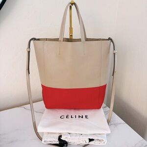 Celine Beige & Red Cabas Crossbody Bag